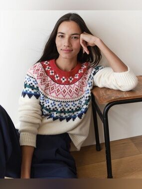Marine Layer Fiorella Cream Fair Isle Knit Sweater